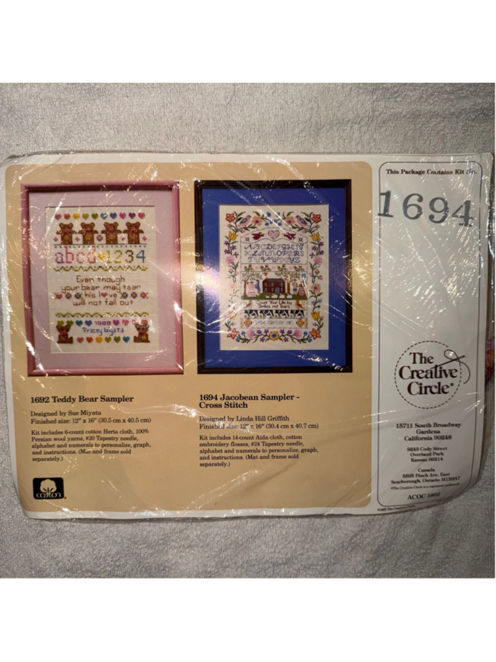 Vintage NOS 1988 Jacobean Sampler Creative Circle Cross Stitch Kit #1694
